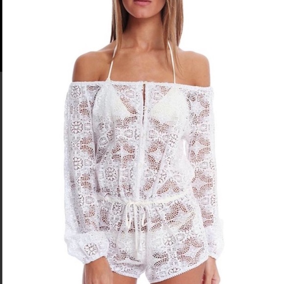 LOVESHACKFANCY White Lace Crotchet Playsuit Romper - Picture 1 of 9